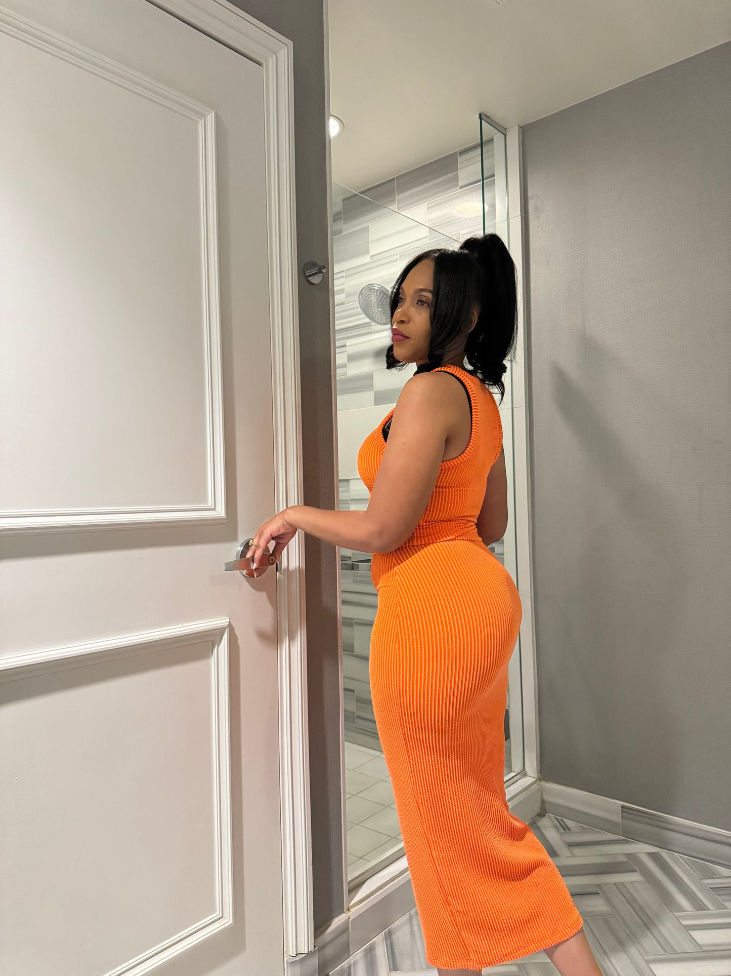 Riblet Midi Skirt Set