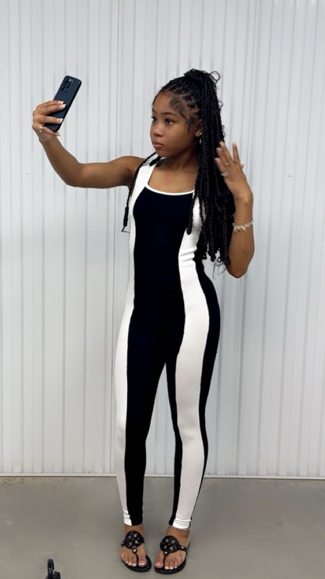 Onesize Ribbed Black with White Stripe Jumpsuit