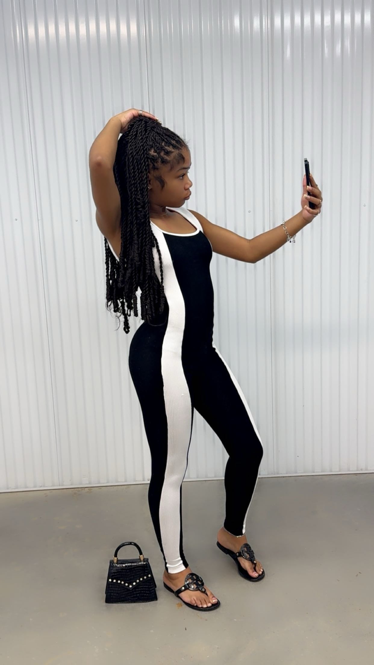 Onesize Ribbed Black with White Stripe Jumpsuit