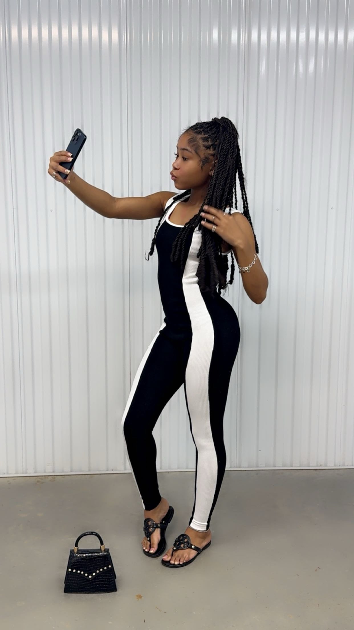 Onesize Ribbed Black with White Stripe Jumpsuit