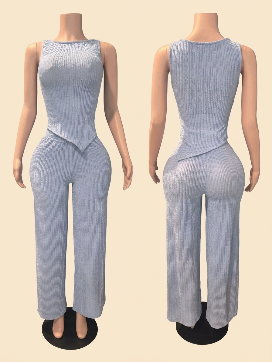 Assymetrical Top & Pants Set (Blue)