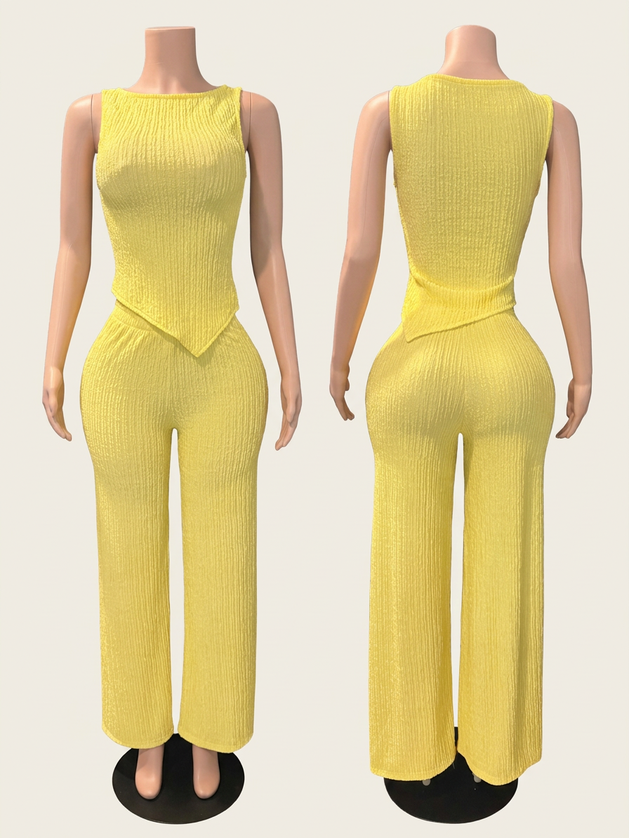Assymetrical Top & Pants Set (Yellow)